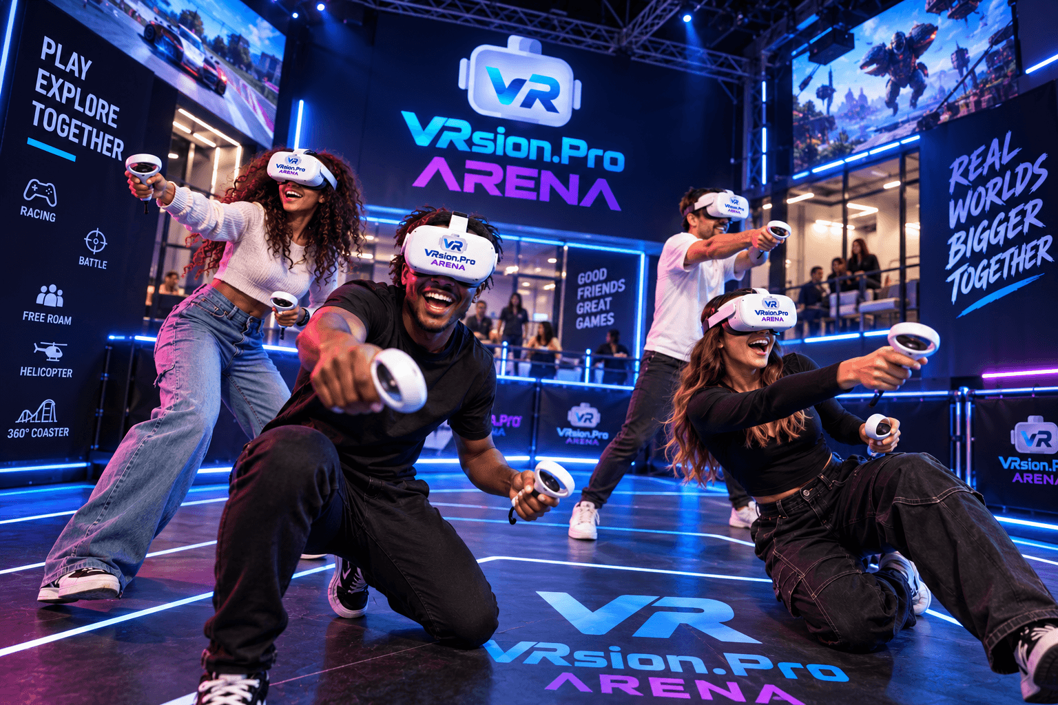 Spelers werken samen in een kleurrijke free-roam VR-wereld