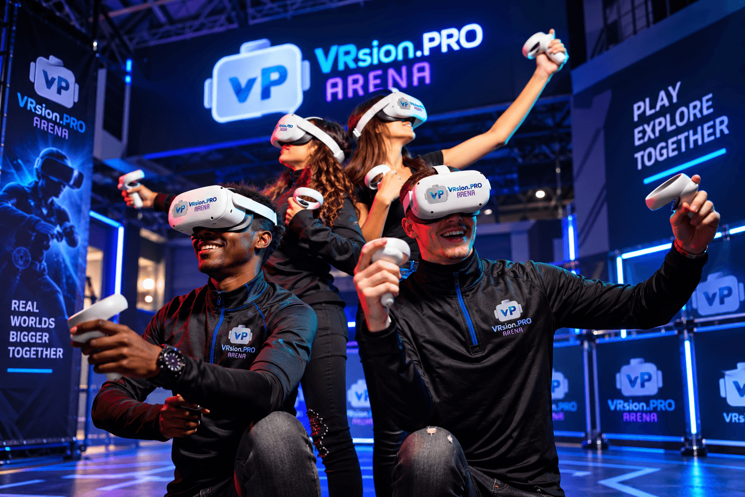 Vrienden beleven virtual reality in VRsion Pro Arena