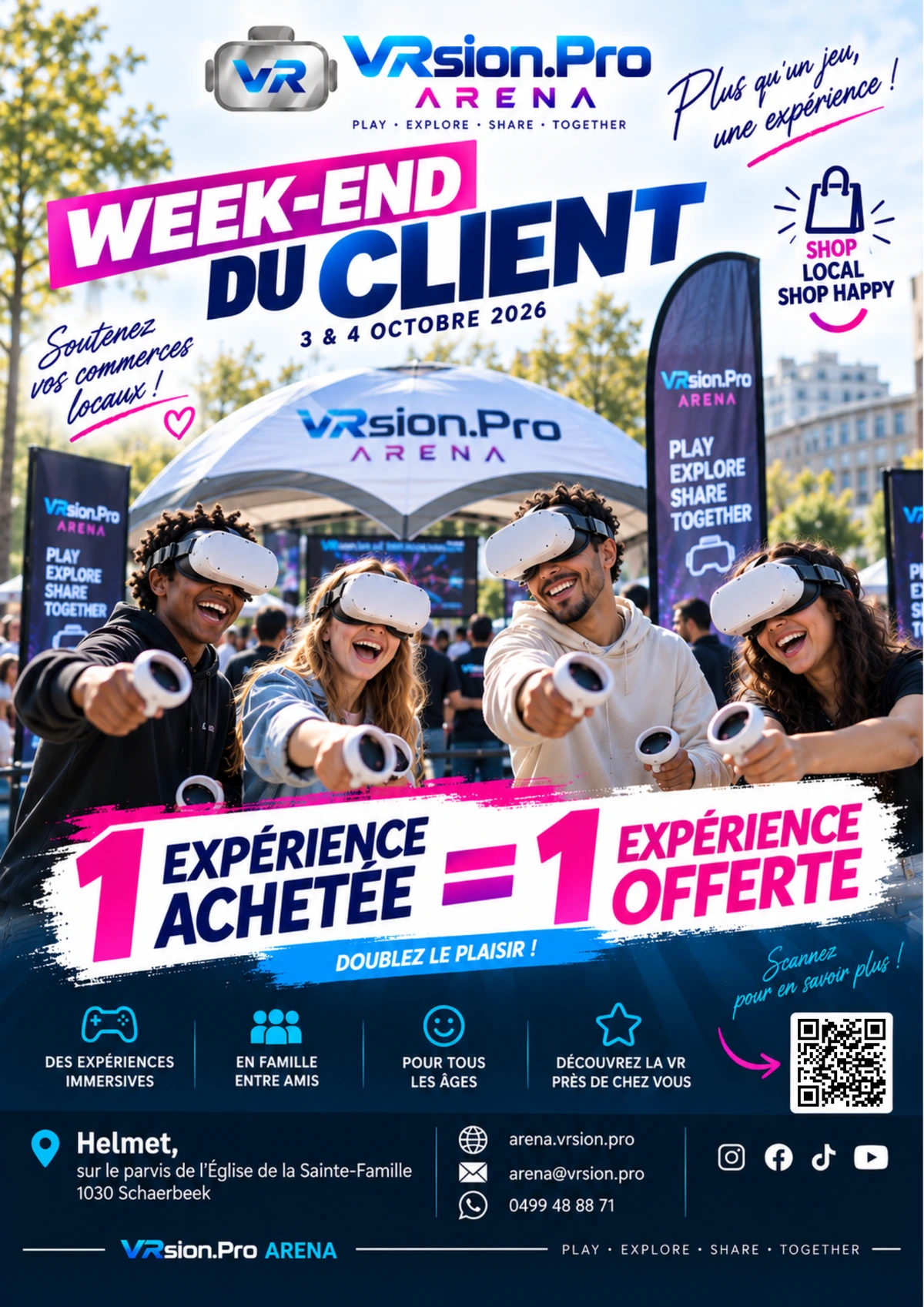CUSTOMER WEEKEND · Buy 1 VR experience = Get 1 free · 3–4 October 2026 · Helmet · Schaerbeek